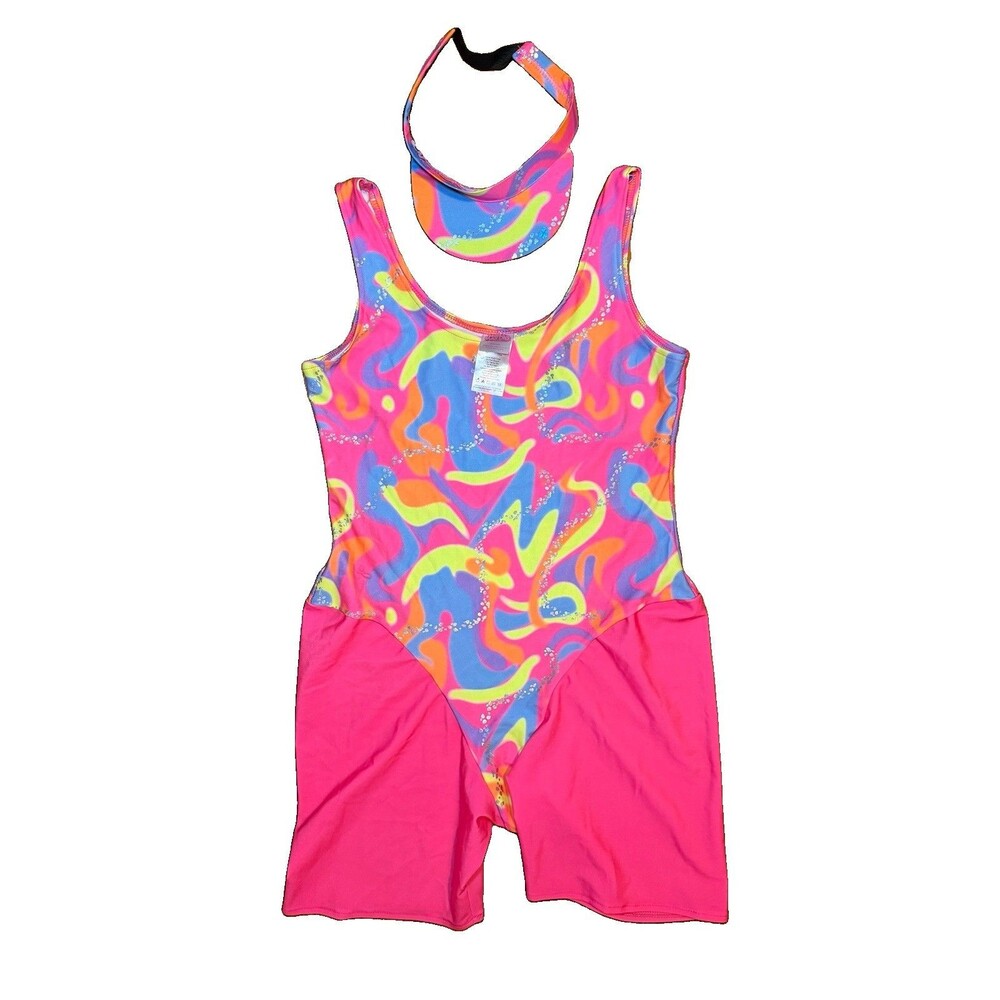 Disco Barbie: Women’s One Piece Halloween Costume w/ Matching Visor Size L